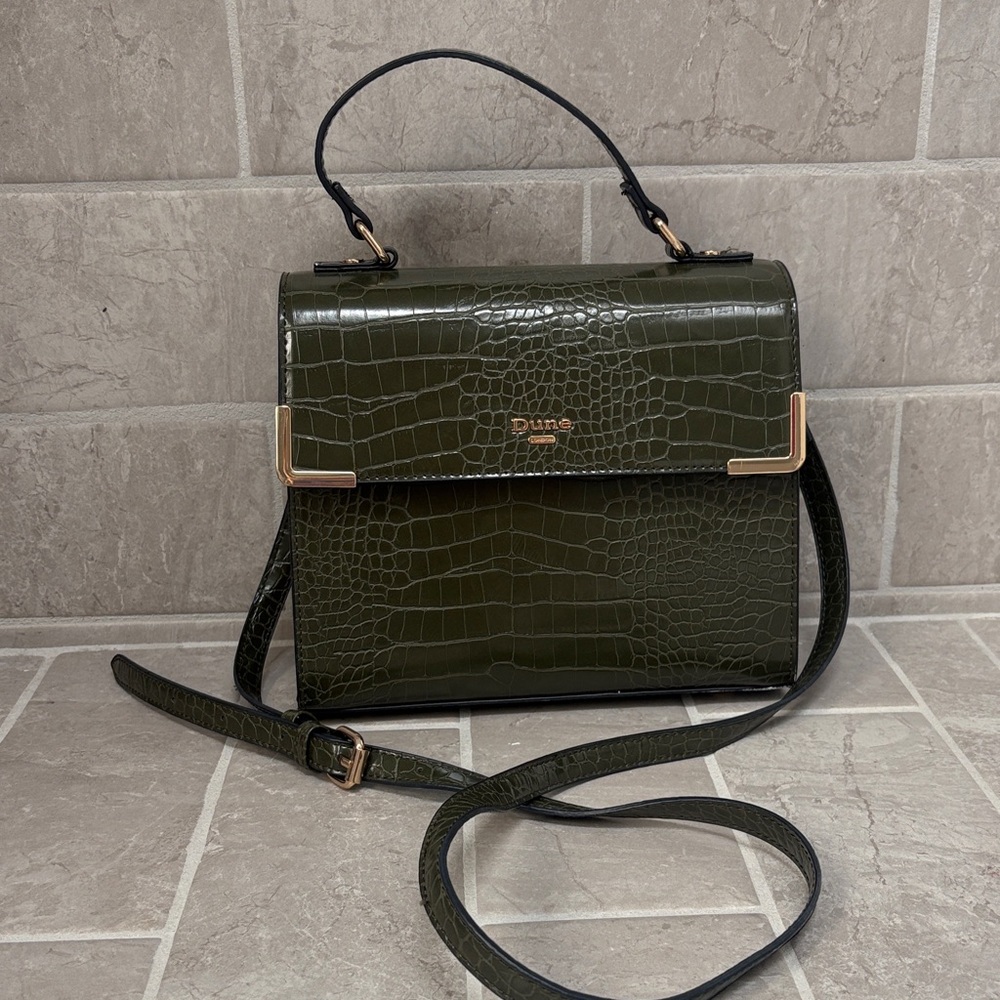 Dune London Olive Croc-Embossed Top Handle Bag
